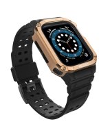  Hurtel Protect Strap Band Case Wristband for Apple Watch 7 / 6 / 5 / 4 / 3 / 2 / SE (45 / 44 / 42mm) Case Armor Watch Cover Black / Rose Gold 