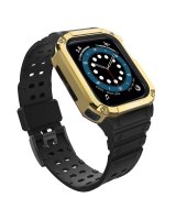  Hurtel Protect Strap Band with Case for Apple Watch 7 / SE (45/44 / 42mm) Case Armored Watch Cover Black 