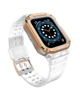  Hurtel Protect Strap Band Case Wristband for Apple Watch 7 / 6 / 5 / 4 / 3 / 2 / SE (45 / 44 / 42mm) Case Armor Watch Cover Transparent / Rose Gold 