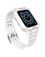  Hurtel Protect Strap Band Case Wristband for Apple Watch 7 / 6 / 5 / 4 / 3 / 2 / SE (45 / 44 / 42mm) Case Armor Watch Cover White 