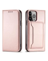  Hurtel Magnet Card Case for iPhone 13 Pro Pouch Card Wallet Card Holder Pink 