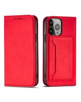  Hurtel Magnet Card Case for iPhone 13 Pro Max Pouch Card Wallet Card Holder Red 