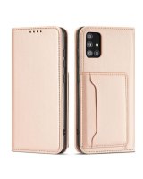  Hurtel Magnet Card Case Case for Samsung Galaxy A12 5G Pouch Wallet Card Holder Pink 