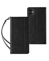  Hurtel Magnet Strap Case for iPhone 13 mini cover wallet + mini lanyard pendant black 