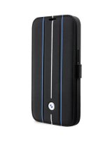  BMW Case BMW BMBKP14X22RVSK iPhone 14 Pro Max 6.7'' black/black bookcase Leather Stamp Blue Lines 