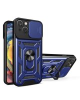  Hurtel Hybrid Armor Camshield iPhone 15 Case with Stand and Camera Cover - Blue 