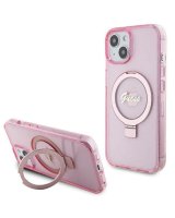  Guess Guess Ring Stand Script Glitter MagSafe case for iPhone 15 - pink 