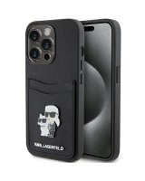  Karl Lagerfeld Karl Lagerfeld Saffiano Cardslot Karl&Choupette Metal Pin case for iPhone 15 Pro - black 