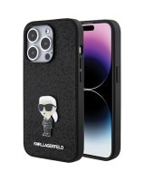  Karl Lagerfeld Karl Lagerfeld Fixed Glitter Ikonik Logo Metal Pin Case for iPhone 15 Pro Max - Black 