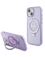  Guess Guess Ring Stand Script Glitter MagSafe case for iPhone 15 Plus / 14 Plus - purple 