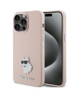  Karl Lagerfeld Karl Lagerfeld Silicone Choupette Metal Pin case for iPhone 15 Pro Max - pink 