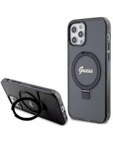  Guess Guess Ring Stand Script Glitter MagSafe case for iPhone 12/12 Pro - black 