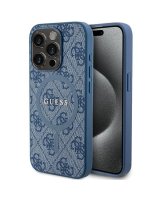  Guess Guess 4G Collection Leather Metal Logo MagSafe Case for iPhone 14 Pro - Blue 