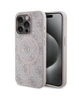  Guess Guess 4G Collection Leather Metal Logo MagSafe Case for iPhone 15 Pro - Pink 