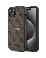  Guess Guess 4G Collection Leather Metal Logo MagSafe Case for iPhone 15/14/13 - Brown 