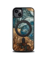  Bewood Wood and resin case for iPhone 15 Plus MagSafe Bewood Unique Planet Earth - blue-green 