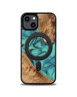  Bewood Bewood Unique MagSafe Turquoise Wood and Resin iPhone 15 Case - Turquoise and Black 