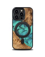  Bewood Bewood Unique MagSafe Turquoise Wood and Resin Case for iPhone 15 Pro - Turquoise and Black 