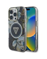  Guess - Etui Guess Glitter Flowers Triangle Buttons MagSafe do iPhone 16 Pro Black 