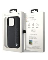  BMW BMW Leather Textured & Stripe iPhone 15 Pro Max Case - Black 