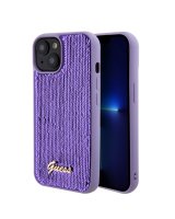  Guess - Guess Sequin Script Logo Case for iPhone 15 Purple 