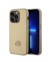  Guess - Guess PU 4G Strass Metal Logo Case for iPhone 15 Pro Gold 