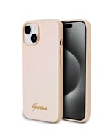  Guess - Guess PU Leather Iridescent Metal Script Case for iPhone 15 Gold 