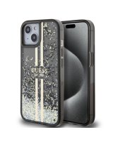  Guess Apple Guess PC/TPU Liquid Glitter Gold Stripe Case for iPhone 15 Black 