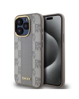  DKNY Apple DKNY PU Leather Checkered Pattern Magsafe Case for iPhone 15 Pro Max Beige 