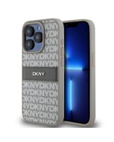  DKNY - DKNY PU Leather Repeat Pattern Tonal Stripe Case for iPhone 15 Pro Beige 