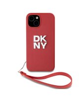  DKNY Apple DKNY PU Leather Stack Logo Wrist Strap Case for iPhone 14 Red 