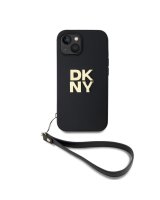  DKNY - DKNY PU Leather Stack Logo Wrist Strap Case for iPhone 13 Black 