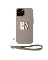  DKNY Apple DKNY PU Leather Stack Logo Wrist Strap Case for iPhone 15 Beige 