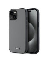  DKNY - DKNY PU Leather Silver Metal Logo Magsafe Case for iPhone 13 Grey 