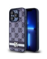  DKNY - DKNY PU Leather Checkered Pattern and Stripe Case for iPhone 15 Pro Blue 