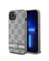  DKNY - DKNY PU Leather Checkered Pattern and Stripe Case for iPhone 13 Beige 