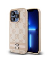  DKNY - DKNY PU Leather Checkered Pattern and Stripe Case for iPhone 13 Pro Pink 