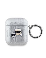  Karl Lagerfeld - Karl Lagerfeld PU Embossed Karl and Choupette Heads Case for AirPods 1/2 Silver 