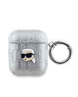  Karl Lagerfeld - Karl Lagerfeld PU Embossed Karl Head Case for AirPods 1/2 Silver 