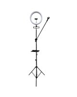  iLike S12 LED Selfie 31cm Ring Light Lamp + Tripod Stand 2.1m + Shelf&3x phone / Mic Holder Black 