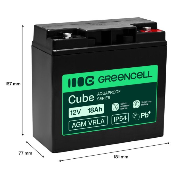  Green cell Greencell AGM VRLA 12V 18Ah maintenance-free battery for cash registers toys cameras (181x77x167mm) 