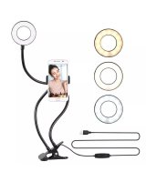  Elight TF Desk Clip Live Stream Selfie 11cm Ring LED Light Flash flexi 30cm tube Phone Holder Black 