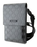  Karl Lagerfeld Universal Saffiano Monogram Wallet Phone Bag Silver 