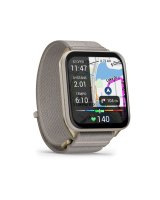  Garmin Venu X1 Soft Gold with Titanium Caseback and French Grey Nylon Band 