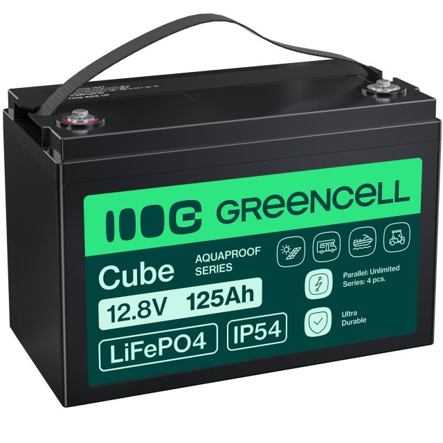 Green Cell CUBE LiFePO4 125Ah 12.8V 1600Wh Lithium Iron Phosphate Battery for Camper, Solar, Off-Grid System, Boat, LFPGC12V125AH Green Cell CUBE LiFePO4 125Ah 12.8V 1600Wh Lithium Iron Phosphate Battery for Camper, Solar, Off-Grid System, Boat, LFPGC12V125AH