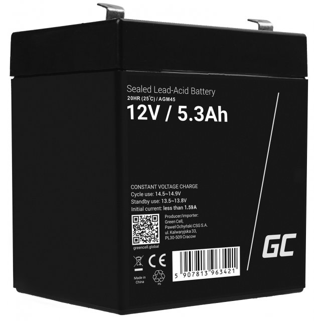  Green Cell AGM VRLA 12V 5.3Ah maintenance-free battery for the alarm system, cash register, toys, AGM45 