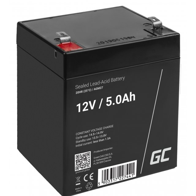 Green Cell AGM VRLA 12V 5Ah maintenance-free battery for the alarm system, cash register, toys, AGM27 Green Cell AGM VRLA 12V 5Ah maintenance-free battery for the alarm system, cash register, toys, AGM27