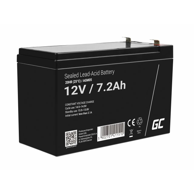  Green Cell AGM VRLA 12V 7.2Ah maintenance-free battery for the alarm system, cash register, toys, AGM05 
