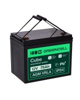  Green Cell CUBE AGM IP54 12V 75Ah VRLA Battery Gel deep cycle powerchair photovoltaic leisure battery campervan, AGM12V75AH-J 