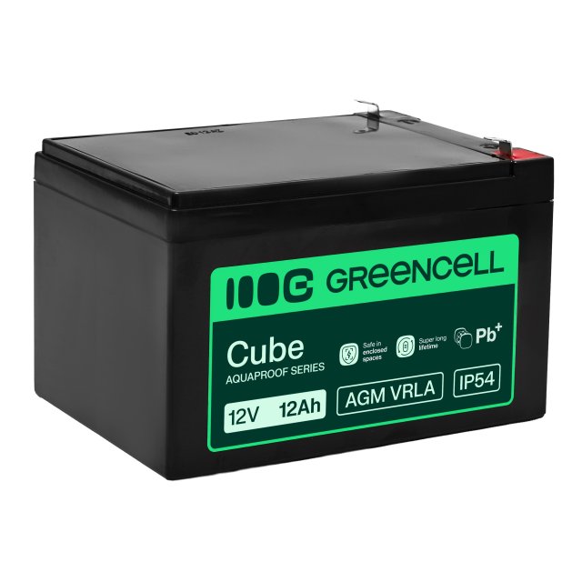  Greencell AGM VRLA 12V 12Ah maintenance-free battery for cash registers, toys, cameras (151x98.5x95mm), AGM12V12AH-H 
